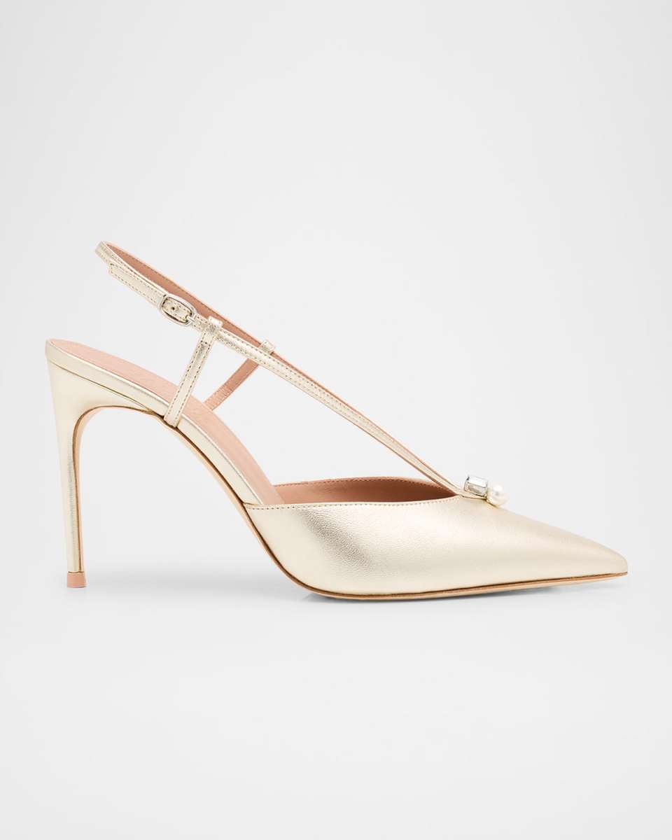 Moore Metallic Nappa Leather Pointed-Toe Slingback Pumps